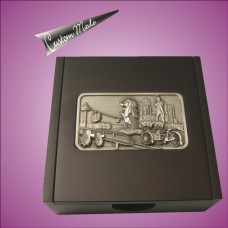 Memo Pad Holder - Wooden Memo Box with pewter Singapore Scenic Design